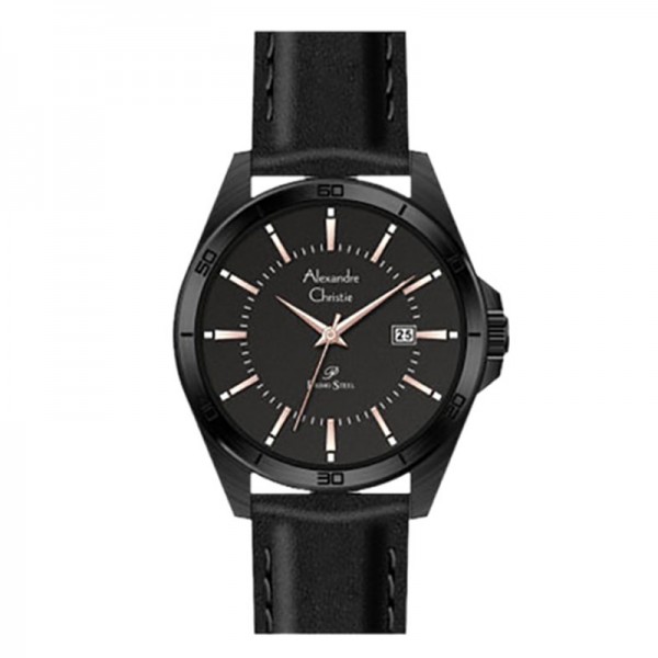 Alexandre Christie AC 1011 Full Black Rosegold Tick Leather Man MDLIPBARG